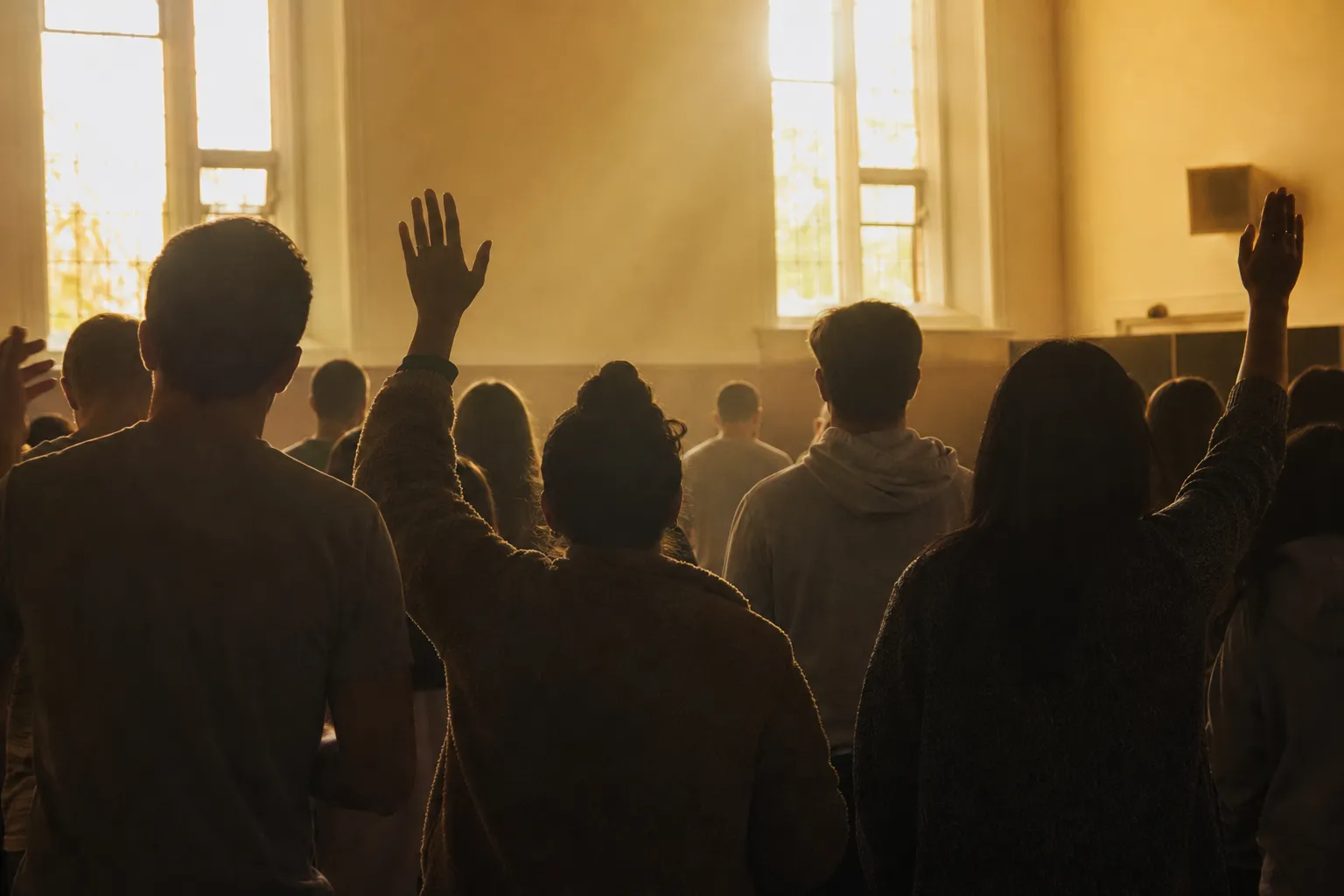 A quiet, reverent worship moment at Worship Night